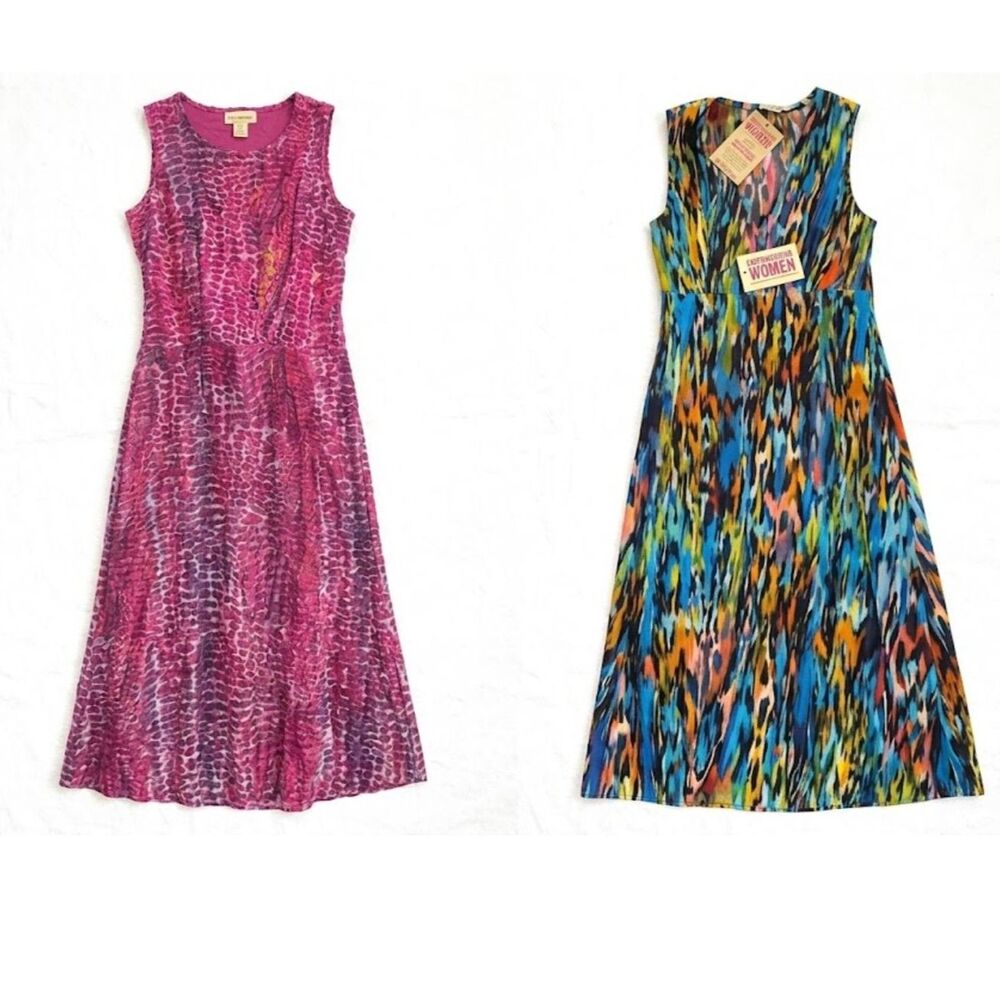 LOT OF 2 Full Circle Trends Maxi Dresses Size M - Blue/Pink Abstract Print Boho